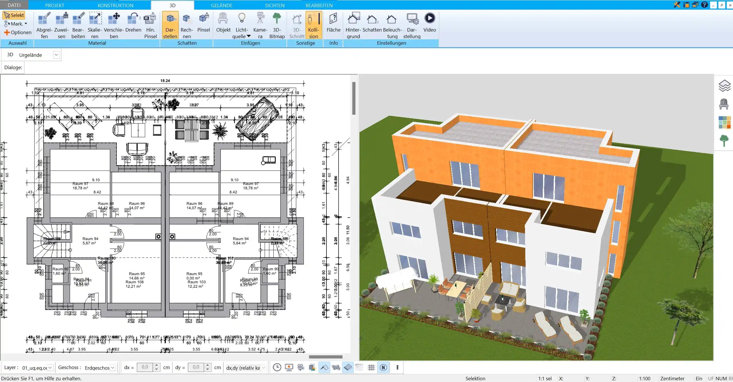 Übersichtliche Benutzeroberfläche von HausDesigner3D für präzise Planung in 2D und 3D