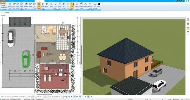 Übersichtliche und intuitive Benutzeroberfläche des HausDesigner3D, ideal für Anfänger und Fortgeschrittene