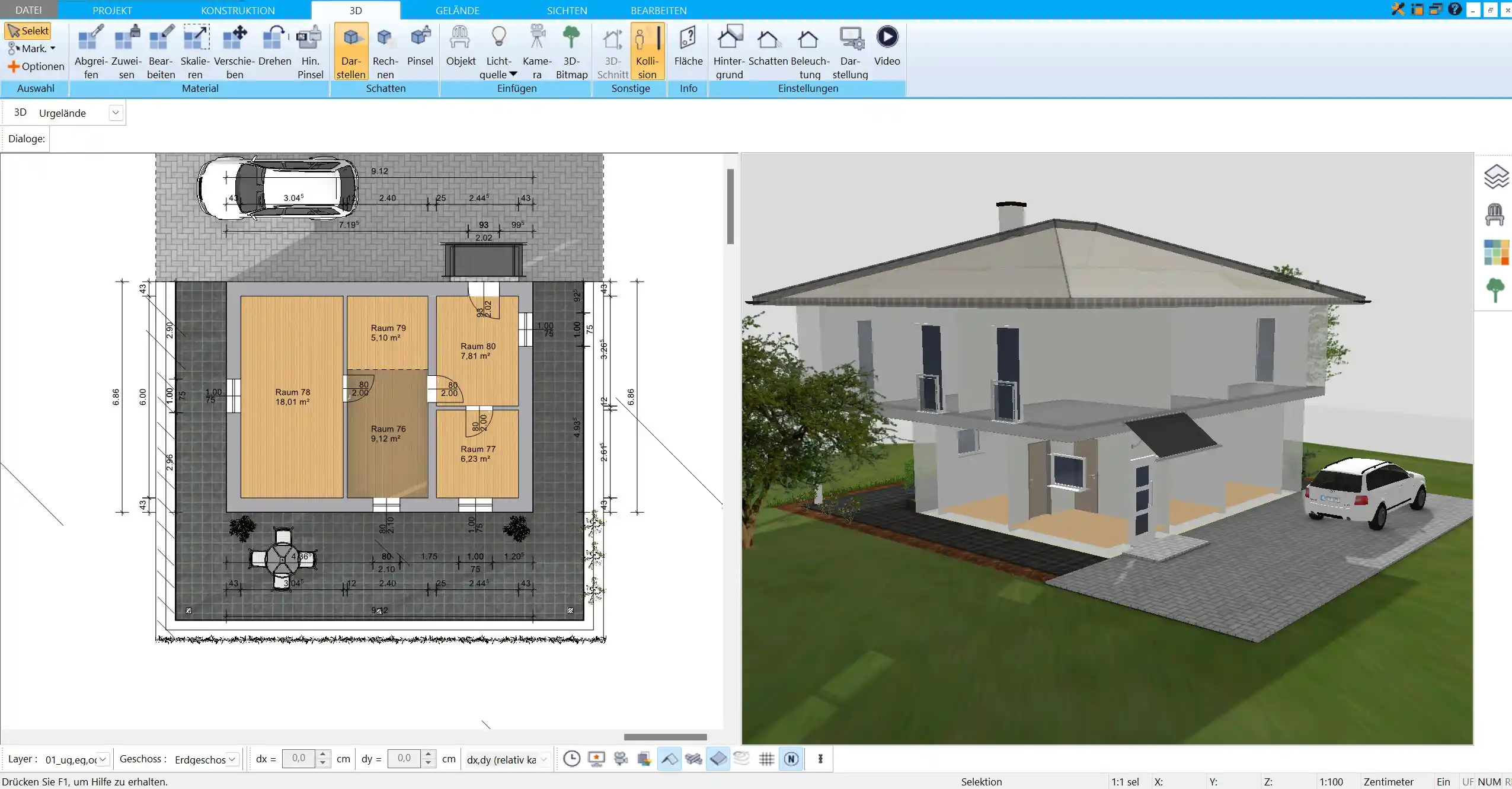 Übersichtliche und intuitive Benutzeroberfläche des HausDesigner3D, ideal für Anfänger und Fortgeschrittene