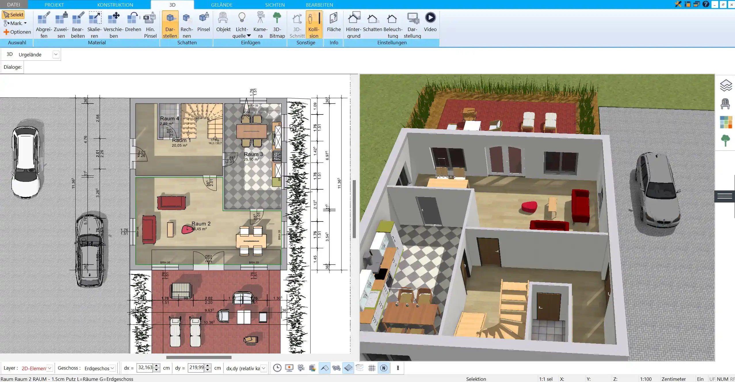 Zeigt die übersichtliche und intuitive Oberfläche des HausDesigner3D, ideal für Einsteiger und erfahrene Planer