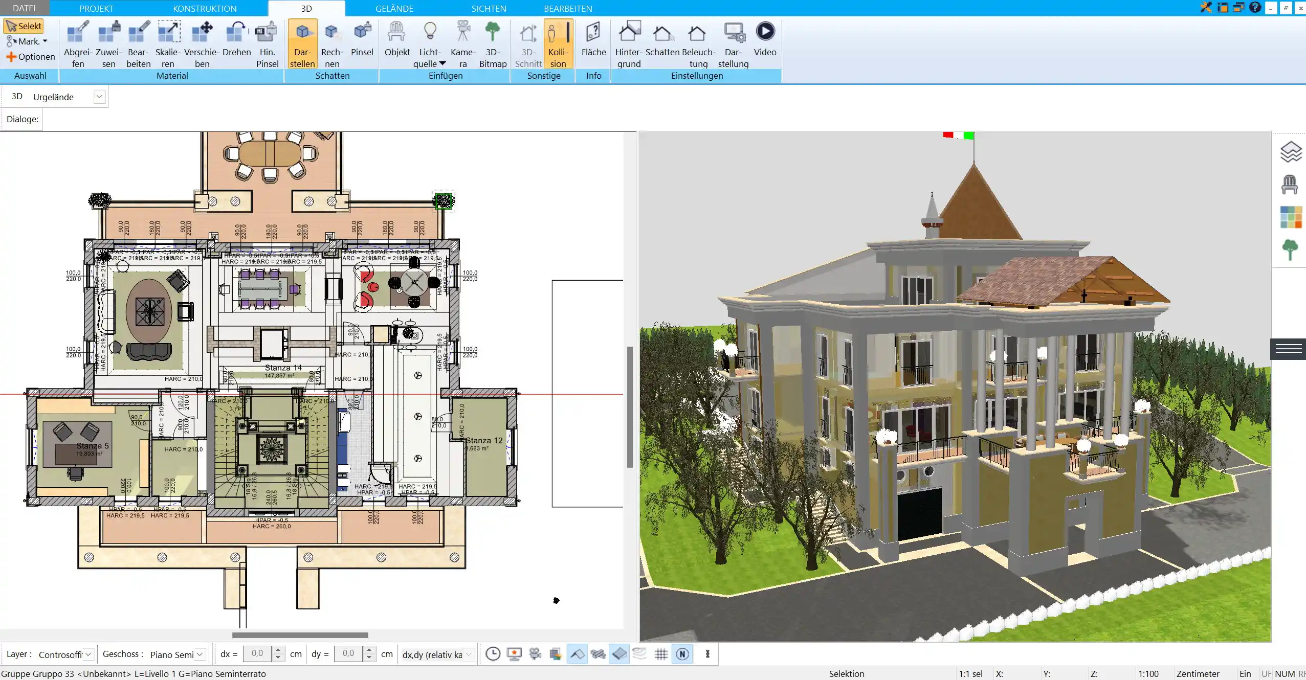 3D-Visualisierung des fertigen Luxushauses Realistische 3D-Darstellung des Hauses, die die Raumwirkung und die verwendeten Materialien veranschaulicht