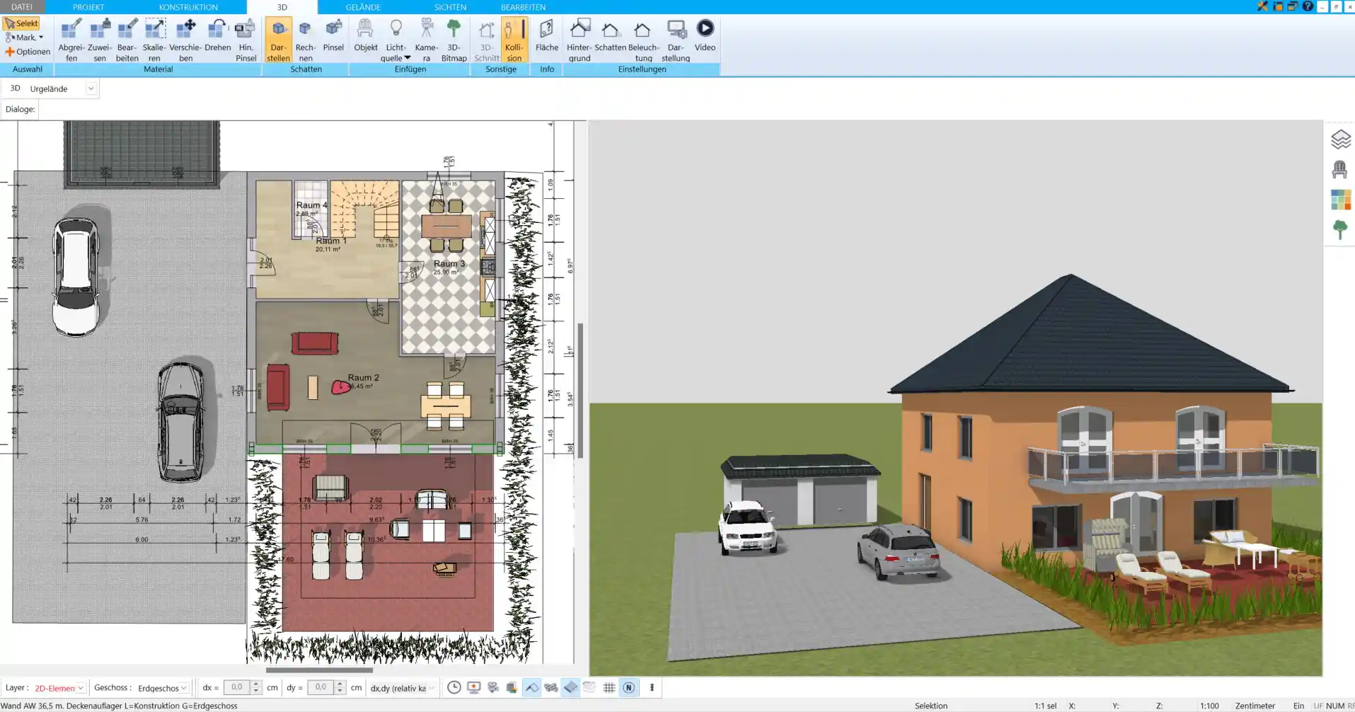 Dachgestaltung automatisch anpassen – Die Dachautomatik im HausDesigner3D nutzen, um die Außenwände direkt mit einem passenden Dach zu versehen