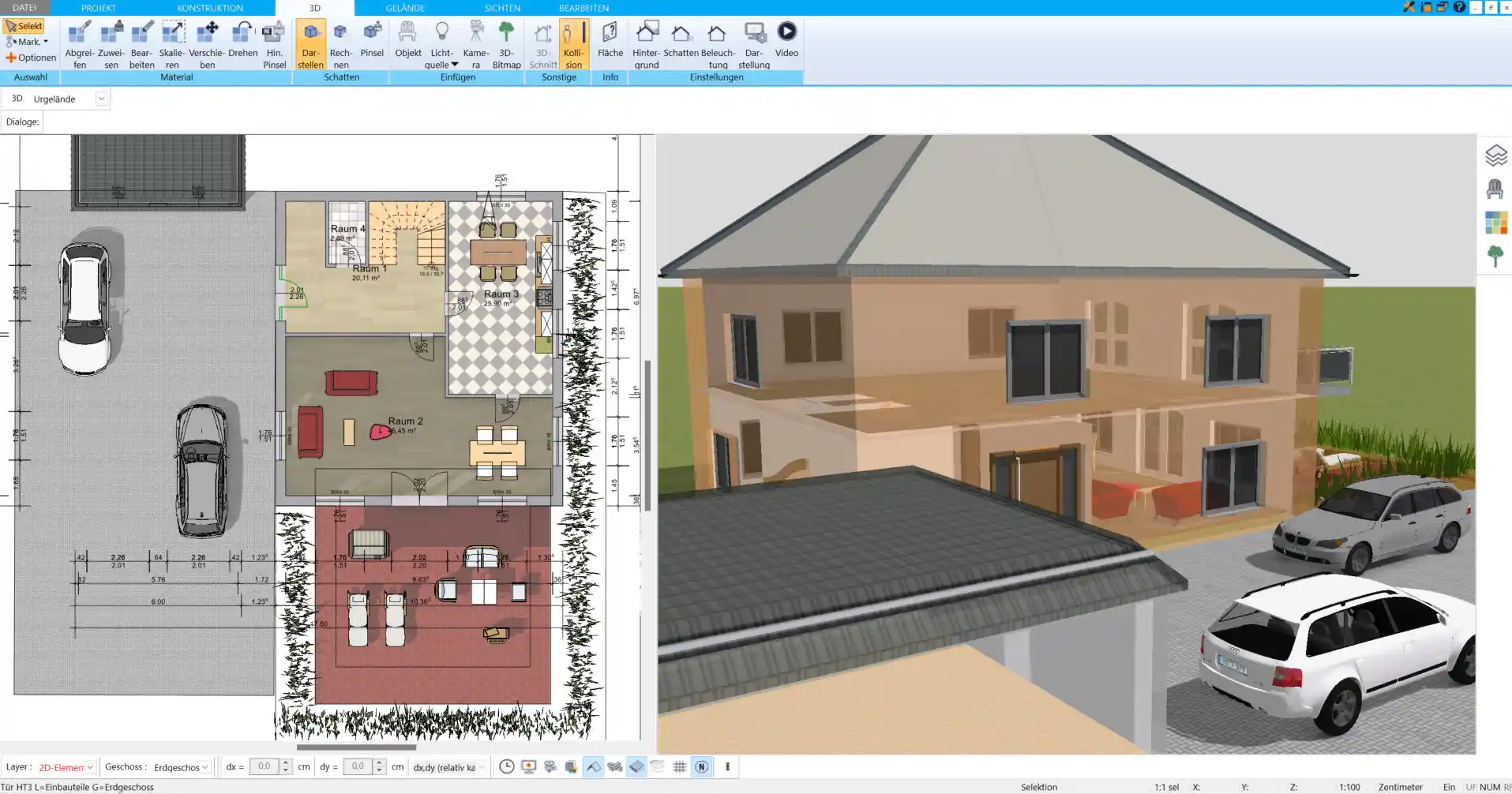 Das Atrium als zentraler Punkt Die Grundfläche des Atriumhauses im HausDesigner3D anpassen und das Atrium als Mittelpunkt des Designs festlegen