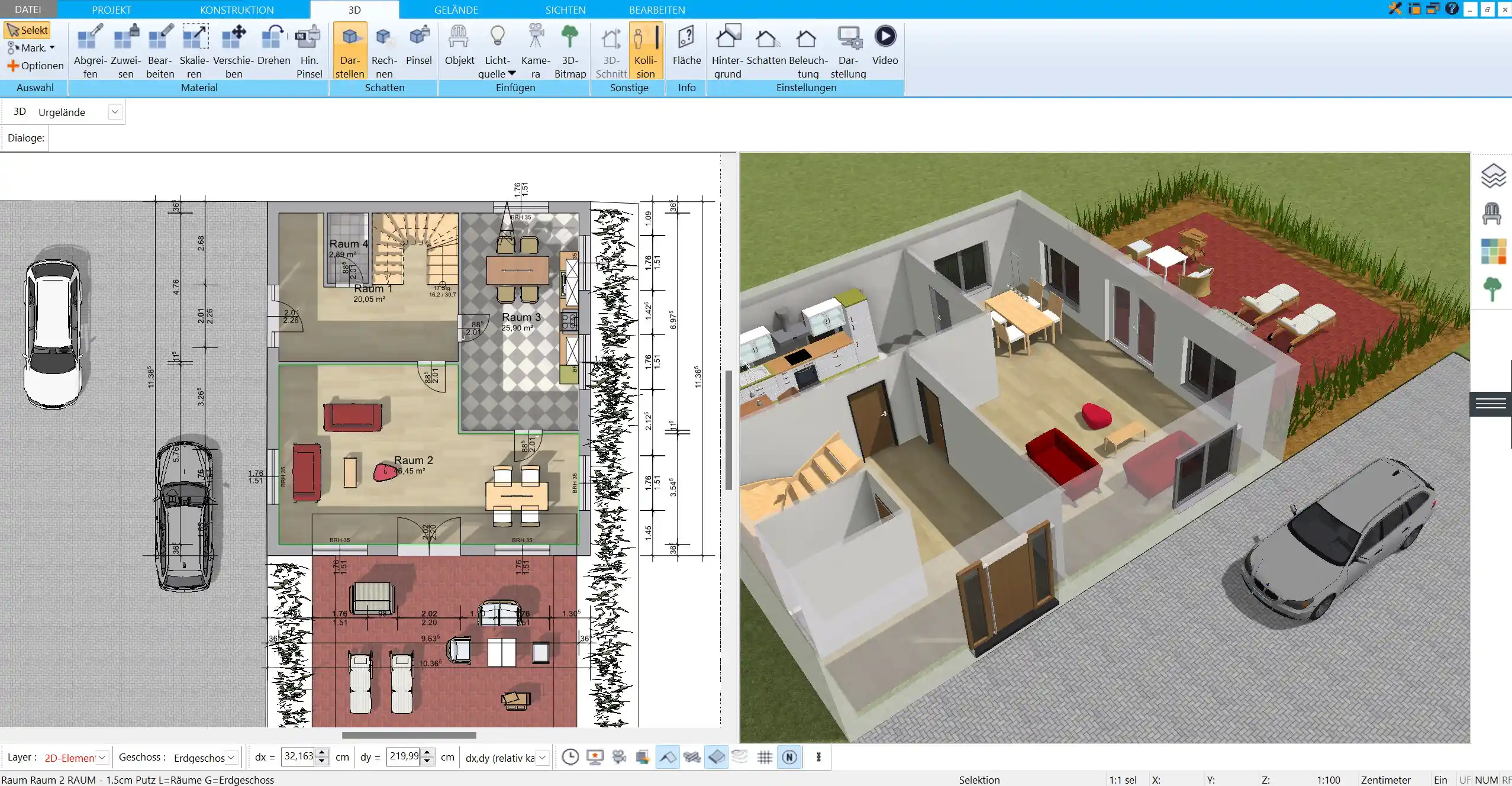 Der erste Schritt in der Chalet-Planung Wände und Räume werden in der 2D-Ansicht des HausDesigner3D gesetzt und definiert