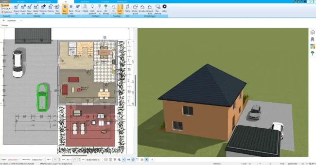 Grundriss-Ansicht eines Steinhauses im HausDesigner3D