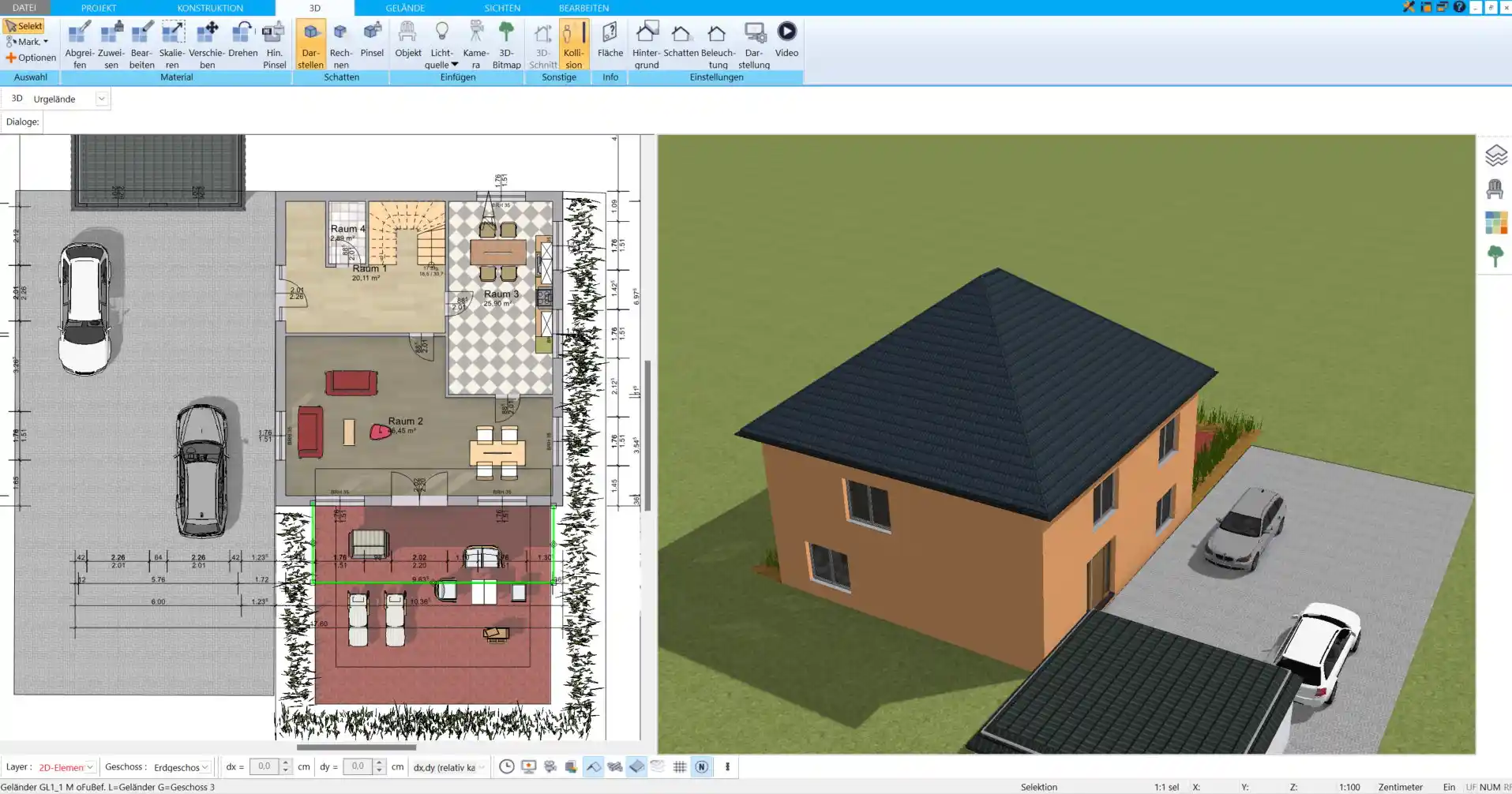 Grundriss-Übersicht im HausDesigner3D Eine Gesamtansicht des luxuriösen Grundrisses zeigt die großzügige Raumaufteilung und das offene Design