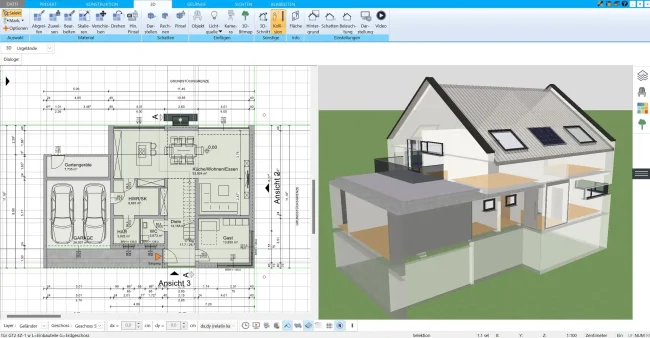 Grundriss eines Stadthauses in 2D, erstellt mit dem HausDesigner3D