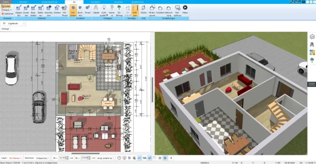 Grundriss erstellen – Erster Schritt Mit HausDesigner3D die Außenwände der Doppelhaushälfte zeichnen und den Grundriss festlegen