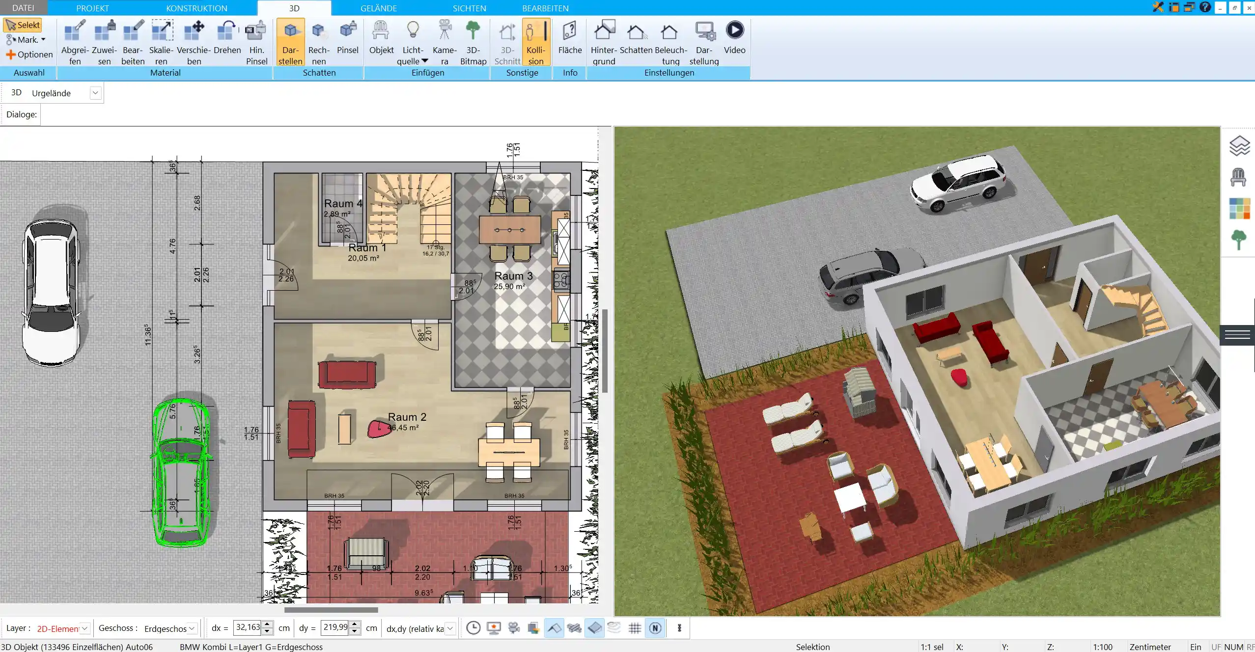 Grundrissübersicht des amerikanischen Hauses im HausDesigner3D