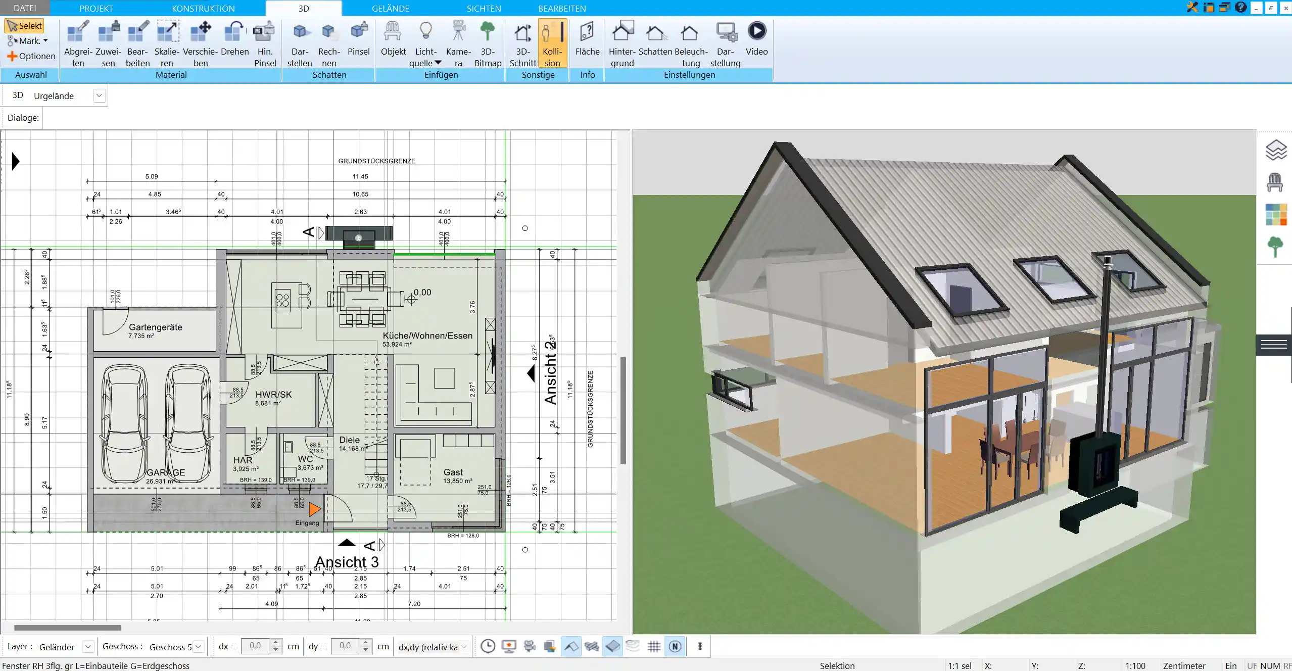 Legen Sie im HausDesigner3D die Größe Ihres Grundstücks und die Abmessungen des Gebäudes fest, um den Grundriss präzise anzupassen