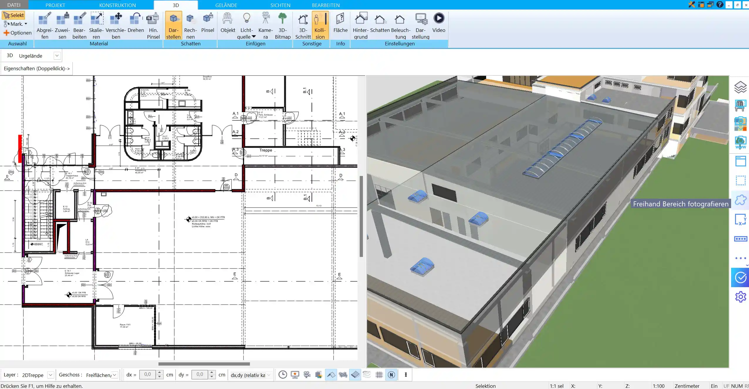 Mit HausDesigner3D die Raumgröße und -form der Werkstatt anpassen und individuelle Maße festlegen