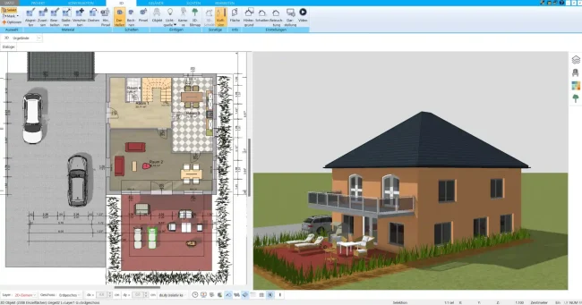 Mit HausDesigner3D erstellter Grundriss Erker in rechteckiger Form mit Panoramafenstern