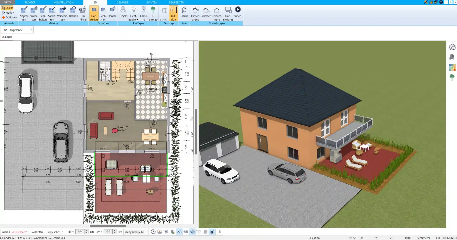 Professionell gestalteter Grundriss für ein Einfamilienhaus – erstellt mit dem HausDesigner3D