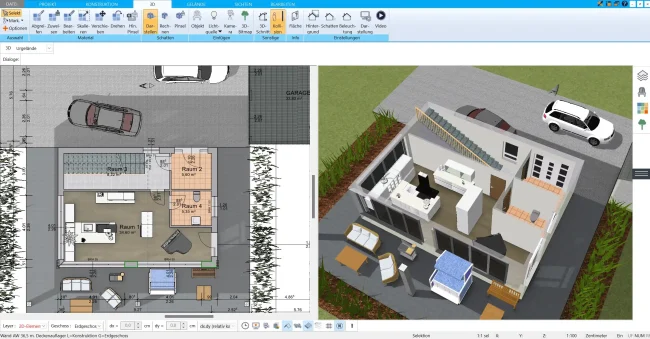 Professionelle Raumaufteilung für ein Zweifamilienhaus – erstellt mit dem HausDesigner3D.