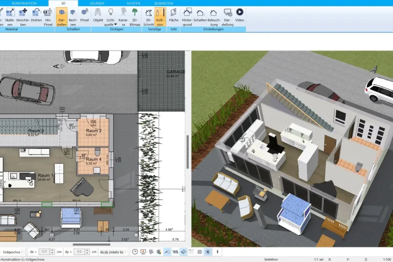 Professionelle Raumaufteilung für ein Zweifamilienhaus – erstellt mit dem HausDesigner3D.