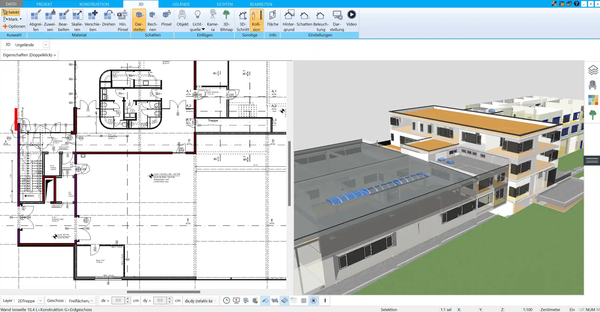 Starten Sie mit der maßstabsgetreuen Erstellung des Grundrisses im HausDesigner3D, um die Grundstruktur Ihrer Schreinerei zu planen