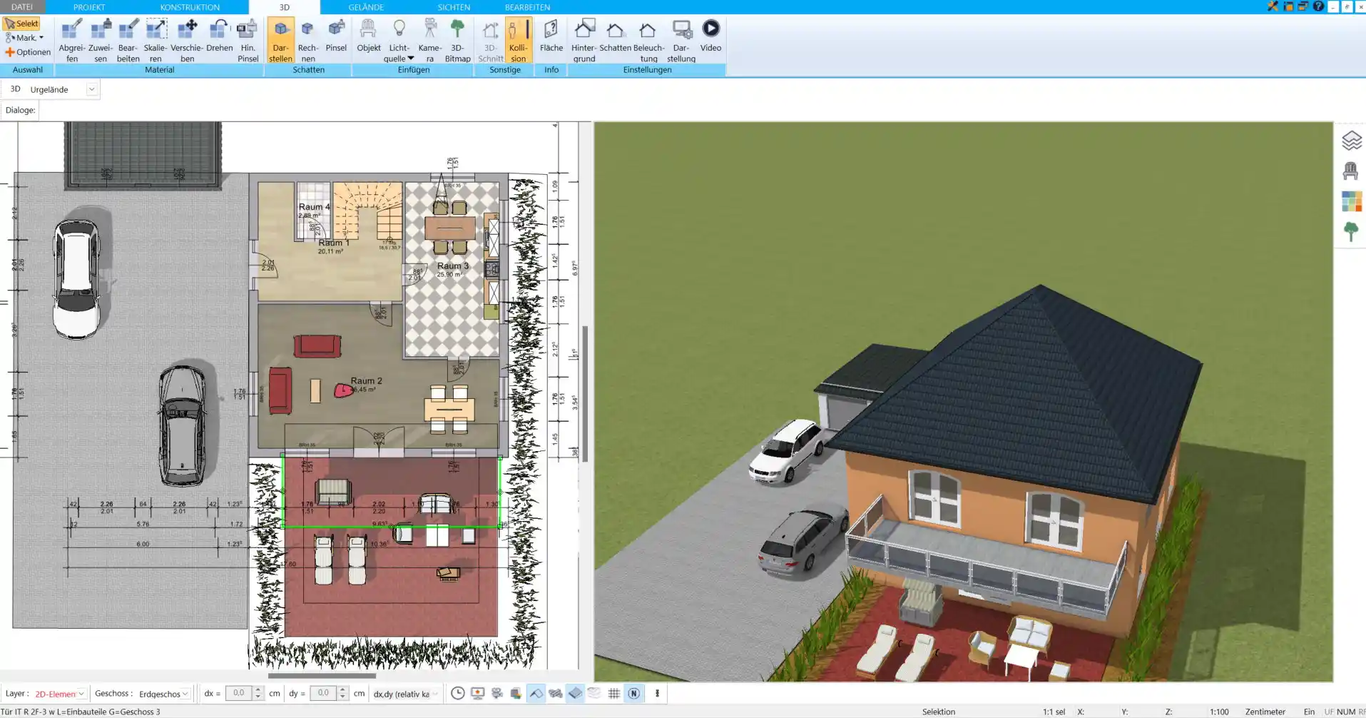 Virtuelle 3D-Tour durch das Schwedenhaus Eine Vorschau auf das geplante Design aus verschiedenen Perspektiven