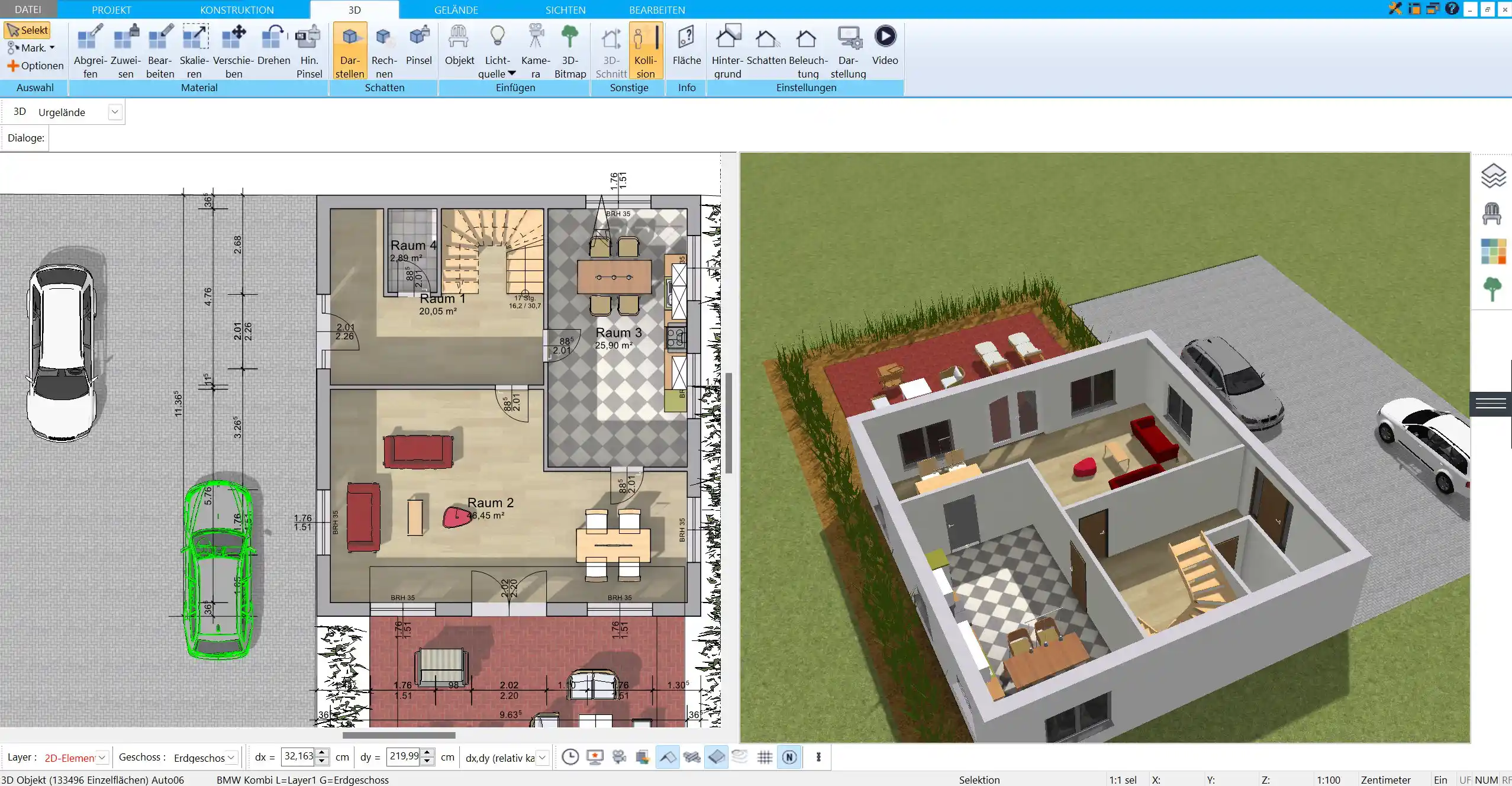 Visualisierung des Grundrisses in 3D So wirkt das Ferienhaus nach der Planung