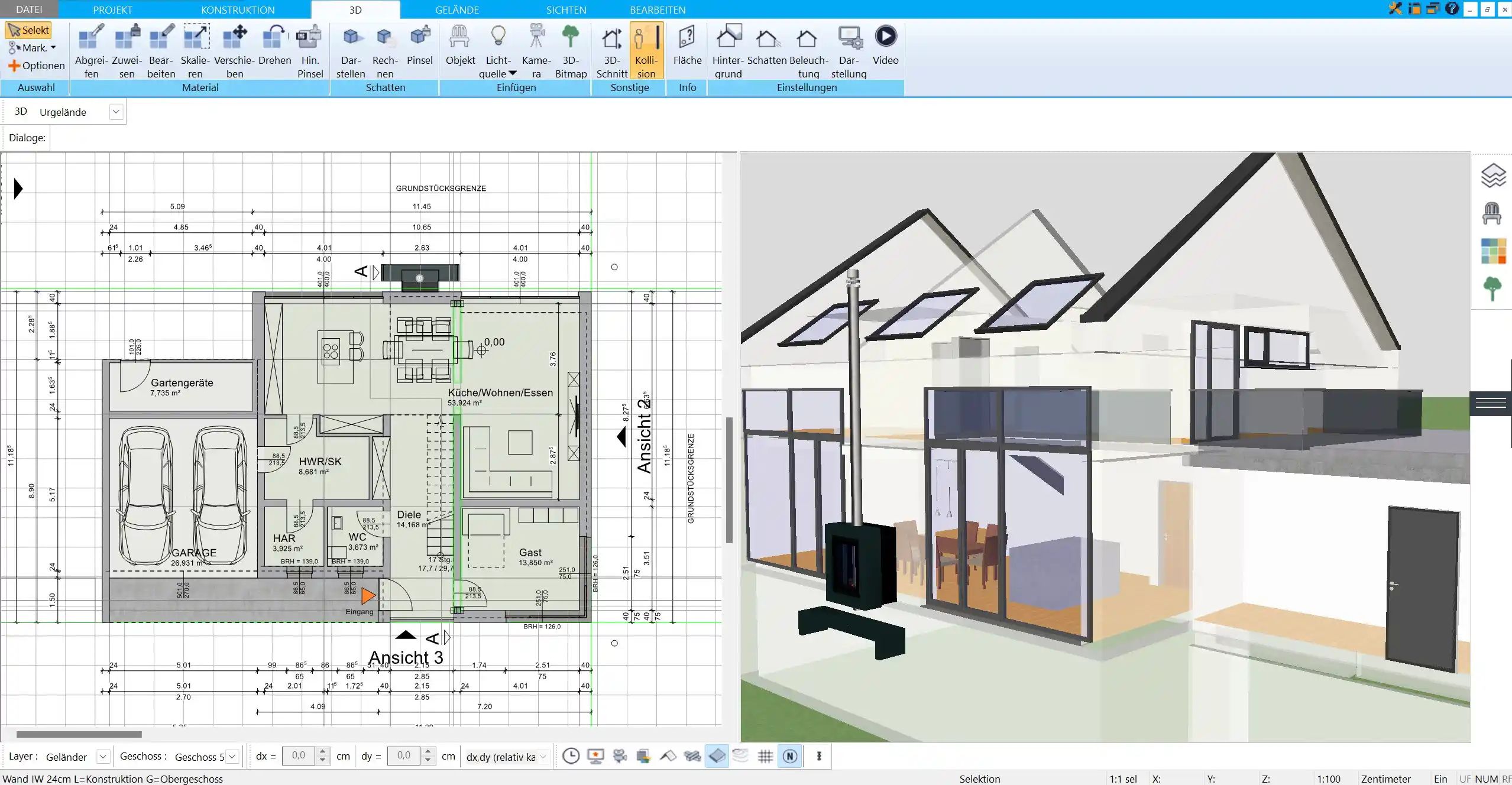 Visualisierung eines modernen Plusenergiehauses mit HausDesigner3D