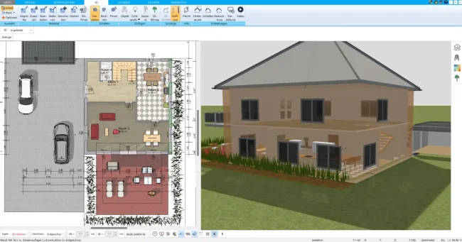 Grundriss eines Doppelhauses mit HausDesigner3D erstellt